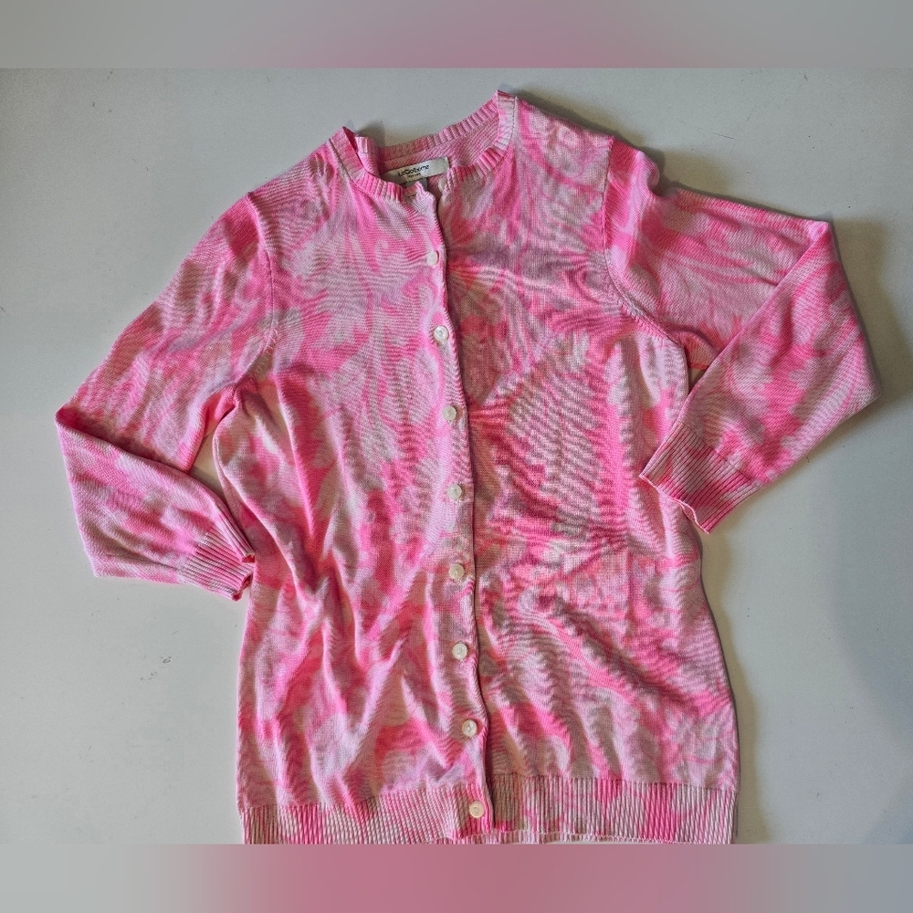 Liz Clairborne Silk Cotton Blend Floral Print Pink Cardigan PM